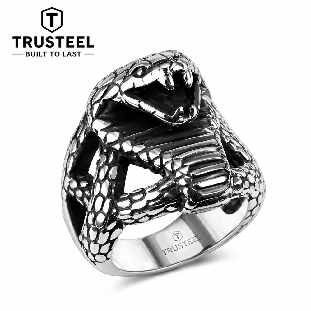 Men’s 316L Stainless Steel Cobra Hypoallergenic Biker Skull Gothic Ring Size 12